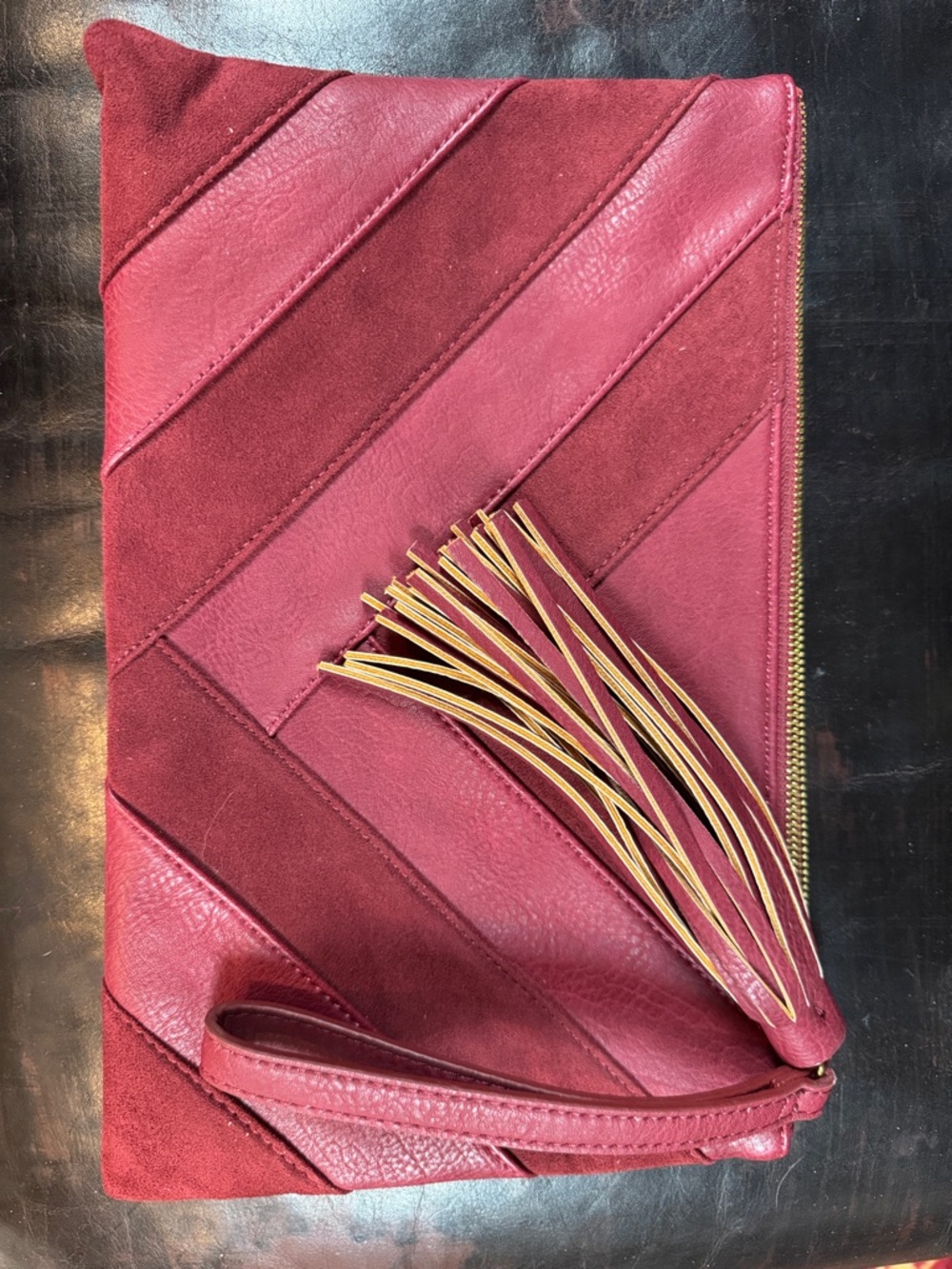 Carlos Santana Wine Vegan Leather Wristlet Clutch with Tassel